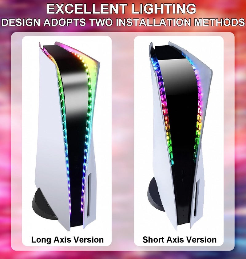 INITMMO إضاءة LED RGB لجهاز PS5، شريط ضوء ملون لجهاز بلاي ستيشن 5 مع 7 ألوان و358 تأثير، مجموعة إضاءة مرنة DIY مع جهاز تحكم عن بعد IR، طريقتان للتثبيت - Image 3